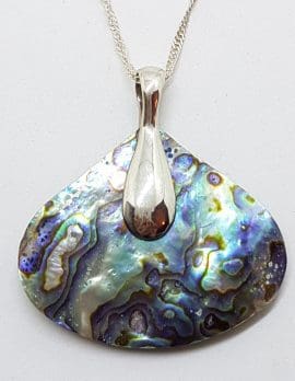 Sterling Silver Round Paua Shell Large Pear Shape Pendant on Silver Chain