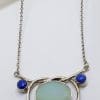 Sterling Silver Large Oval Chalcedony and Lapis Lazuli Necklace