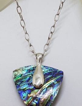 Sterling Silver Large Triangular Paua Shell Pendant on Silver Chain