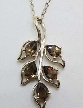 Sterling Silver Smokey Quartz Leaf Design Pendant on Silver Chain