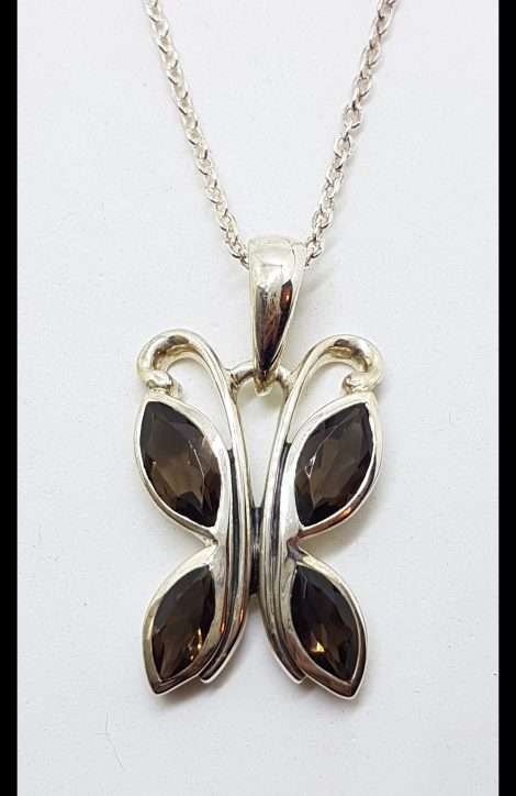 Sterling Silver Smokey Quartz Butterfly Pendant on Silver Chain