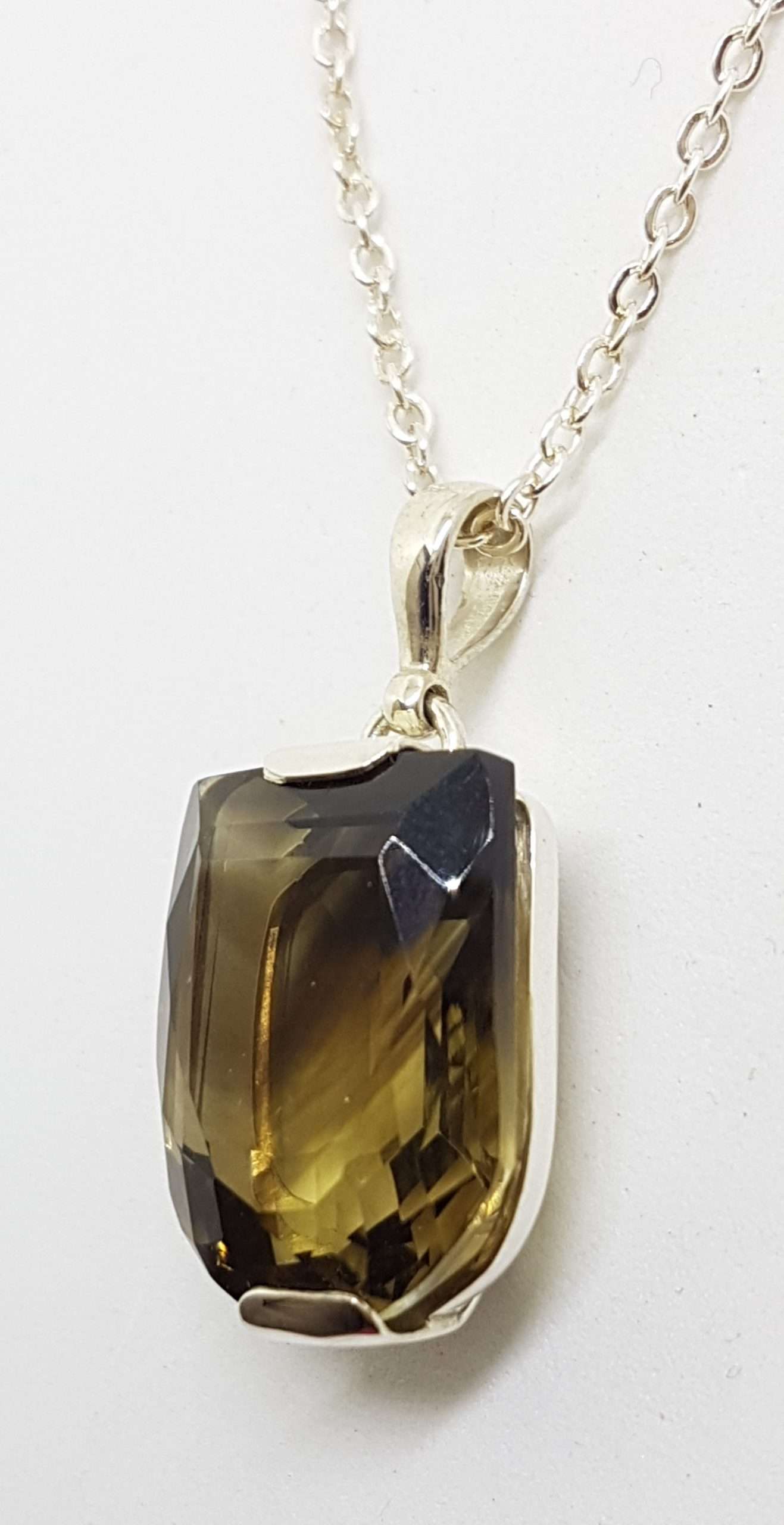 Sterling Silver Smokey Quartz Shield Shape Pendant on Silver Chain