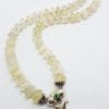 Sterling Silver Green Onyx / Agate on Green Bead Chain Necklace