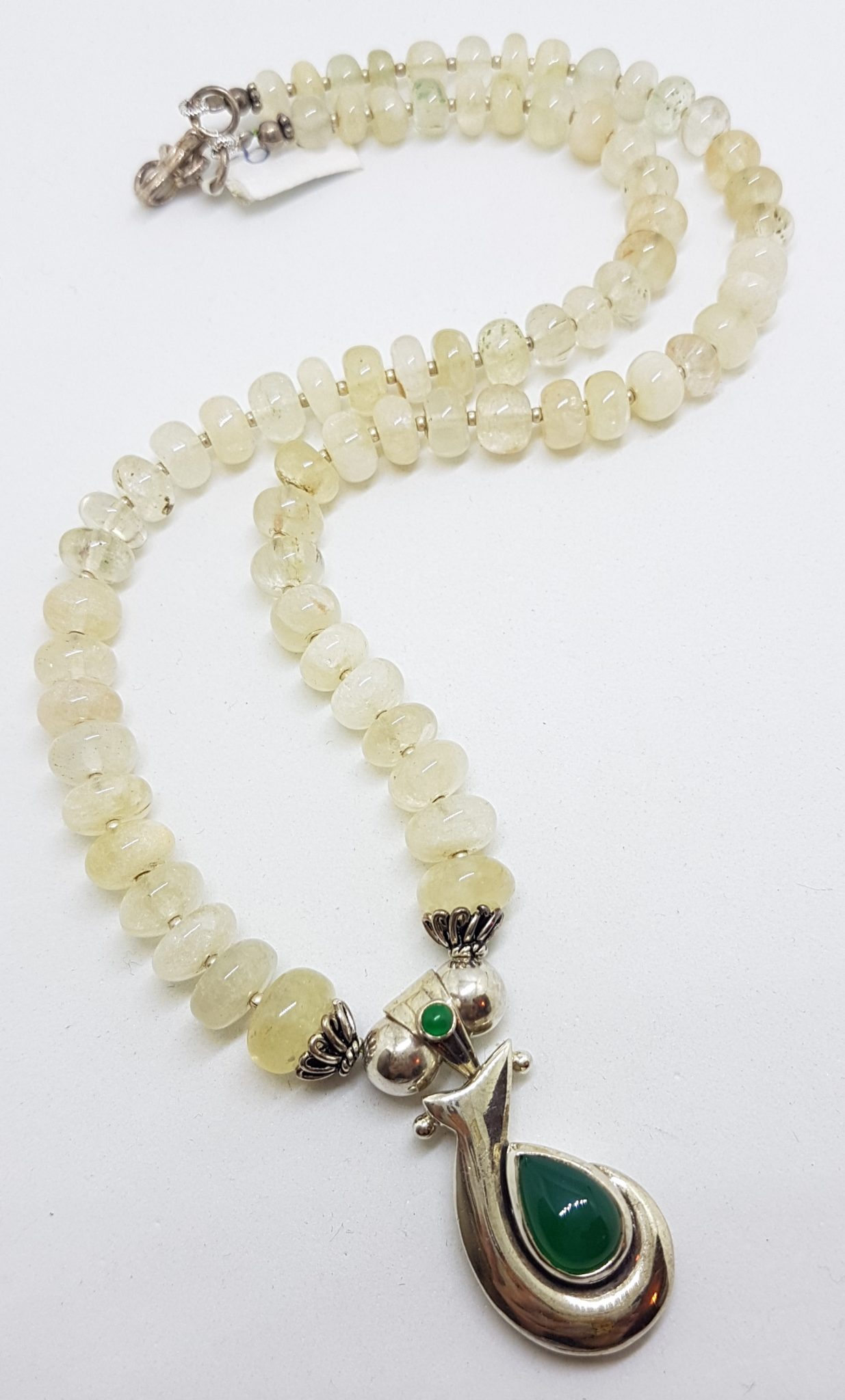 Sterling Silver Green Onyx / Agate on Green Bead Chain Necklace