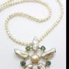 Sterling Silver Large Green Quartz and Blister Pearl Star / Flower Pendant on Pearl Chain Necklace