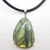 Sterling Silver Large Labradorite Pendant on Neoprene and Silver Chain Necklace