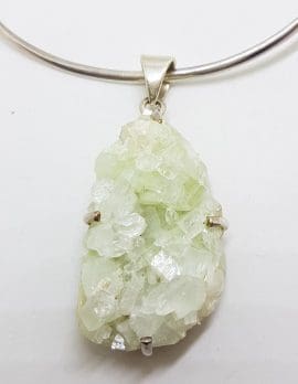 Sterling Silver Large Green Pendant on Silver Choker Chain / Necklace