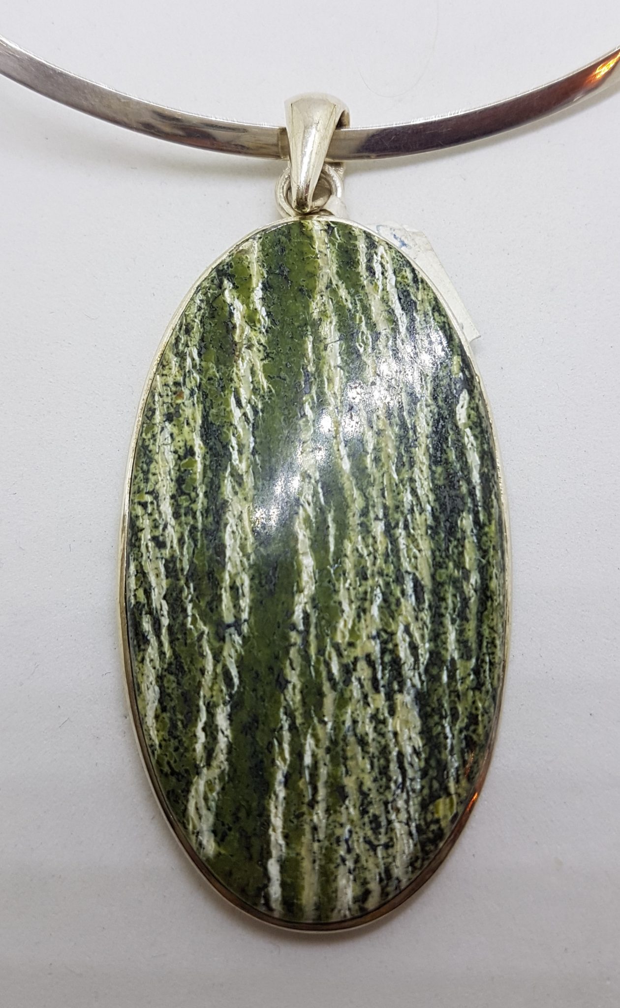 20200831_132117 Sterling Silver Large Oval Seraphinite Pendant on Silver Choker Chain / Necklace