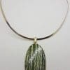 Sterling Silver Large Oval Seraphinite Pendant on Silver Choker Chain / Necklace