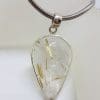 Sterling Silver Large Teardrop Pear Shape Rutilated Quartz Pendant on Thick Silver Chain / Necklace