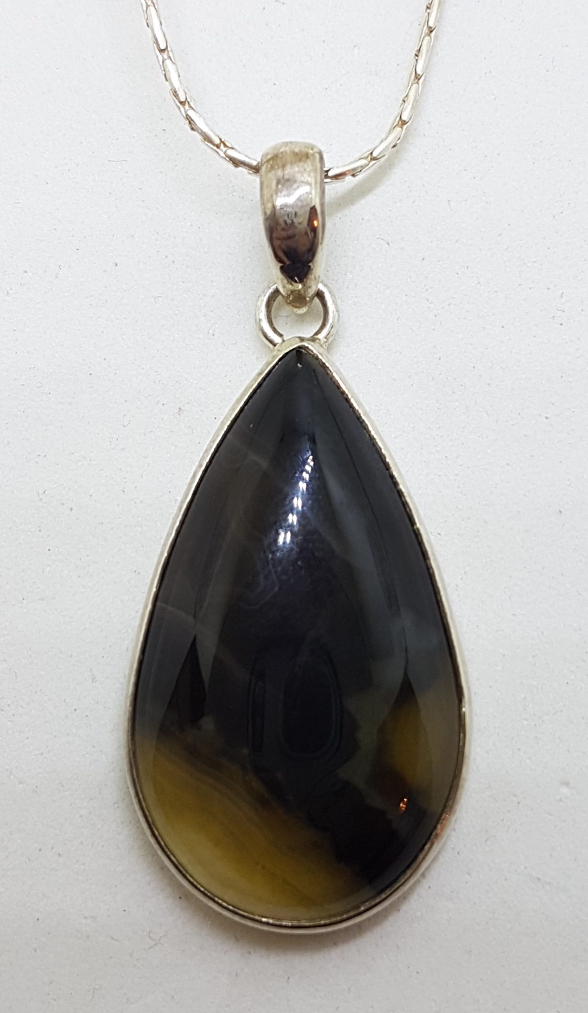 20200831_133229 Sterling Silver Large Teardrop / Pear Shape Agate Pendant on Silver Chain