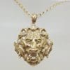 9ct Yellow Gold Large 3D Lion Head Pendant on Gold Chain