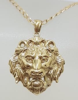 9ct Yellow Gold Large 3D Lion Head Pendant on Gold Chain