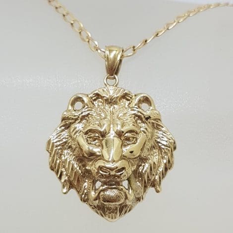 9ct Yellow Gold Large 3D Lion Head Pendant on Gold Chain