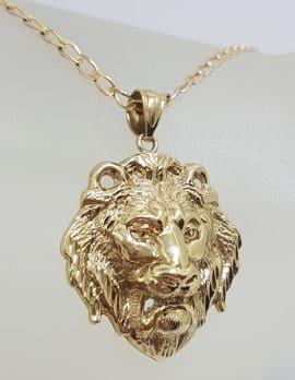 9ct Yellow Gold Large 3D Lion Head Pendant on Gold Chain