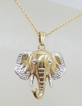 9ct Yellow Gold Diamond Elephant Head Pendant on Gold Chain