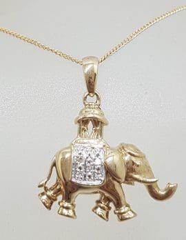 9ct Yellow Gold and Diamond Elephant Pendant on Gold Chain