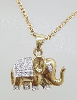 9ct Yellow Gold Diamond Elephant Pendant on Gold Chain
