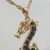 9ct Yellow Gold Dragon with Black Gems and Diamonds Pendant on 9ct Chain