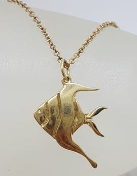 14ct Yellow Gold Large Fish Pendant on 9ct Gold Chain