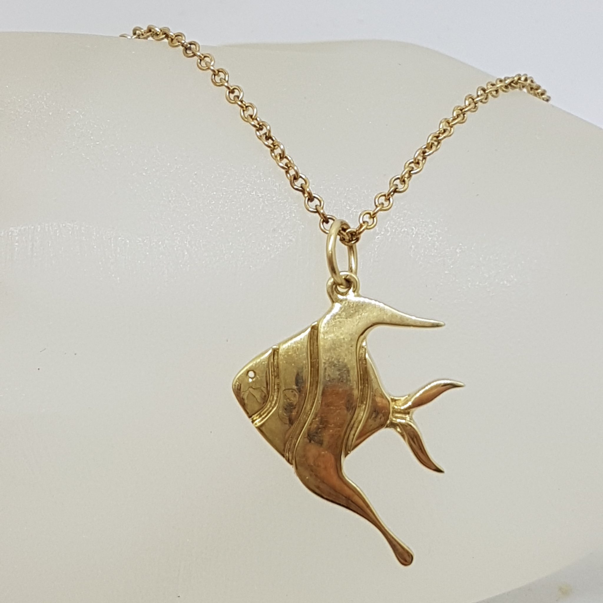 14ct Yellow Gold Large Fish Pendant on 9ct Gold Chain