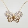 9ct Gold Ornate Diamond Butterfly Pendant on 9ct Gold Chain