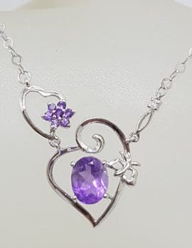 9ct White Gold Amethyst Heart Necklace
