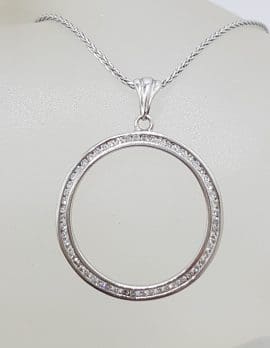 9ct White Gold Circle Diamond Pendant on 9ct Chain