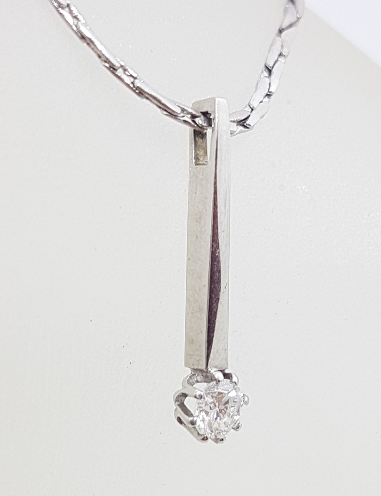 20200831_204653 14ct White Gold Diamond Solitaire Drop Pendant on 14ct Chain