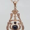 9ct Rose Gold Onyx and Diamond Pendant on 9ct Chain