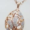 9ct Rose Gold Large Ornate Butterfly Pendant set with Diamonds on 9ct Chain