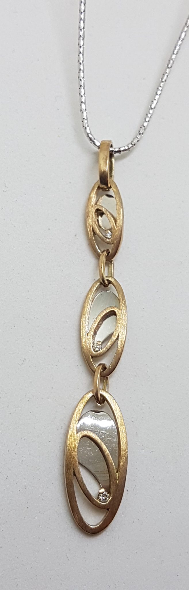 9ct Rose Gold & White Gold Diamond Long Drop Pendant on 9ct Chain