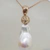 9ct Rose Gold Large Baroque Pearl Pendant on 9ct Chain