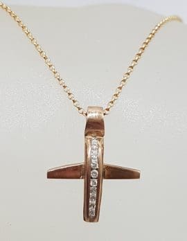 9ct Rose Gold Diamond Cross / Crusifix Pendant on 9ct Chain