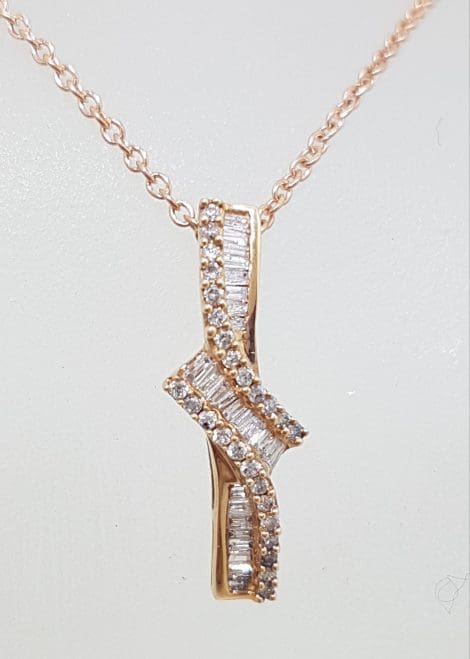 18ct Rose Gold Diamond Twist Pendant on 9ct Chain