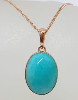 9ct Rose Gold Oval Amazonite Pendant on 9ct Chain - Large