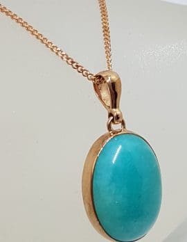 9ct Rose Gold Oval Amazonite Pendant on 9ct Chain - Large