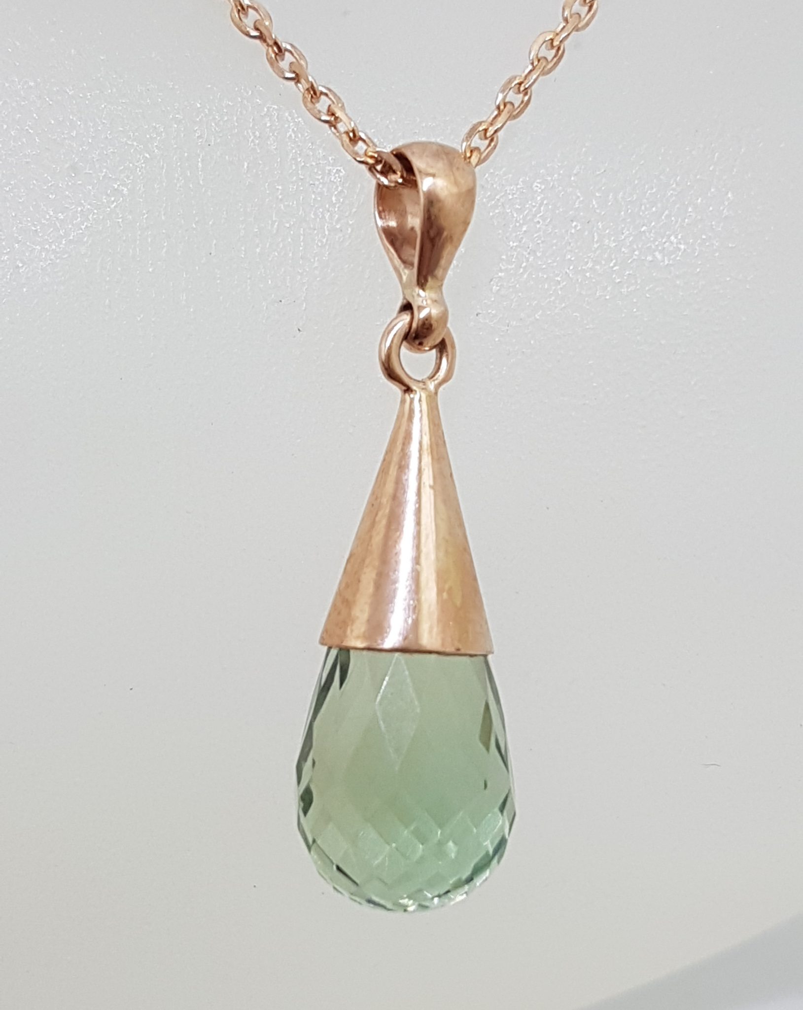 9ct Rose Gold Green Amethyst / Prasiolite Cone Pendant on Gold Chain