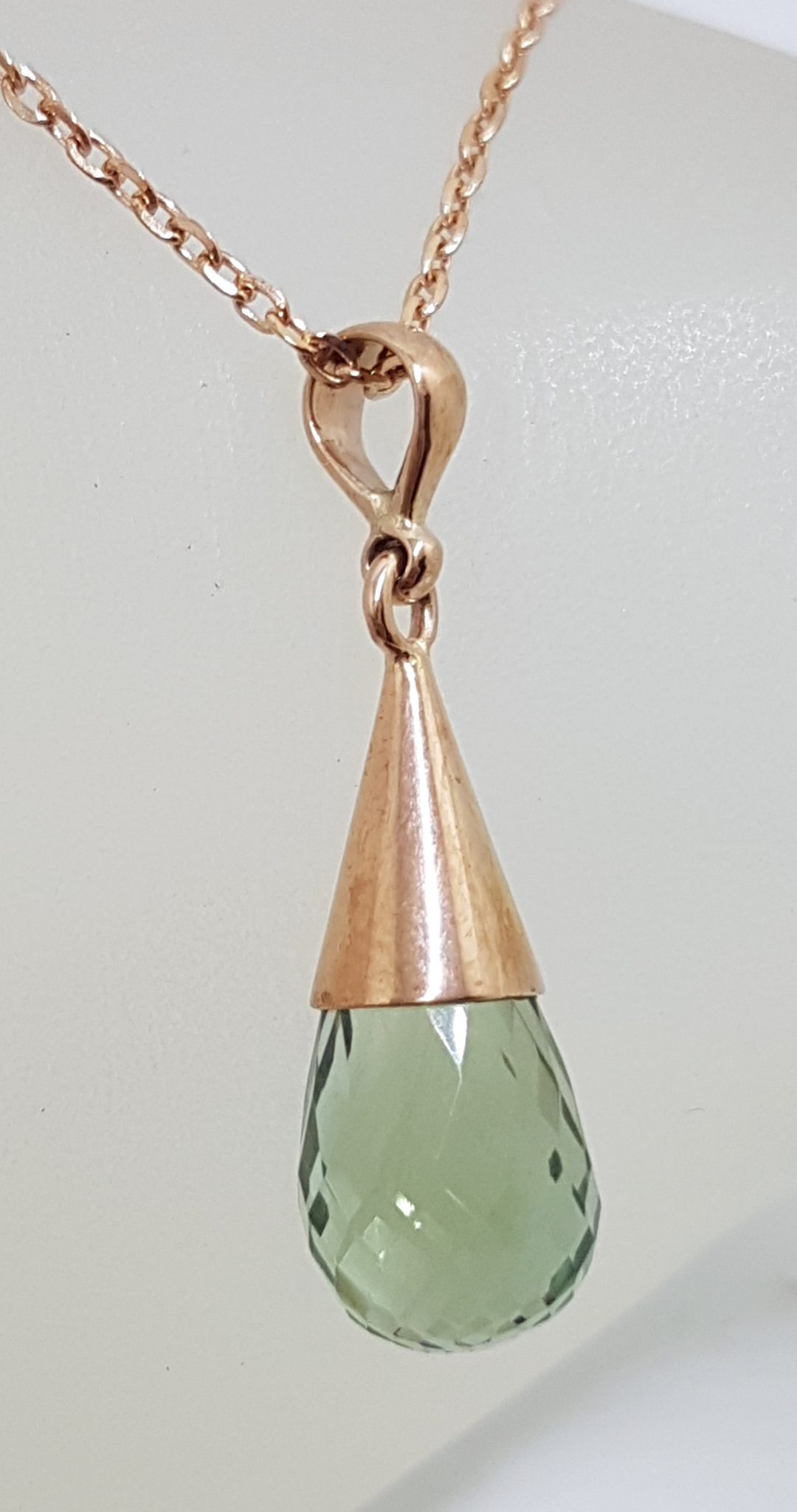 9ct Rose Gold Green Amethyst / Prasiolite Cone Pendant on Gold Chain