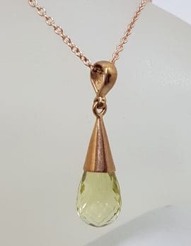 9ct Rose Gold Lemon Citrine Cone Shape Drop Pendant on 9ct Chain