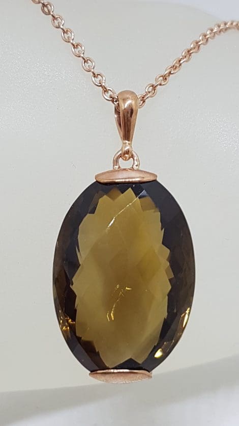 9ct Rose Gold Large Oval Cognac Citrine Pendant on 9ct Chain