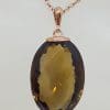 9ct Rose Gold Large Oval Cognac Citrine Pendant on 9ct Chain