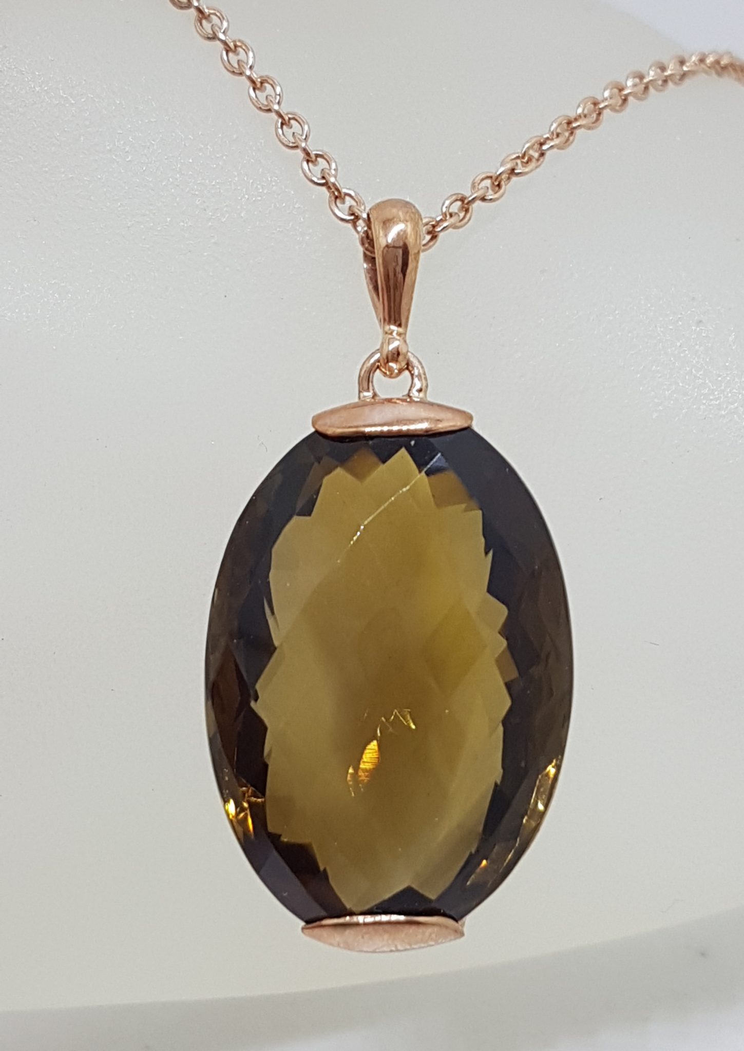 9ct Rose Gold Large Oval Cognac Citrine Pendant on 9ct Chain