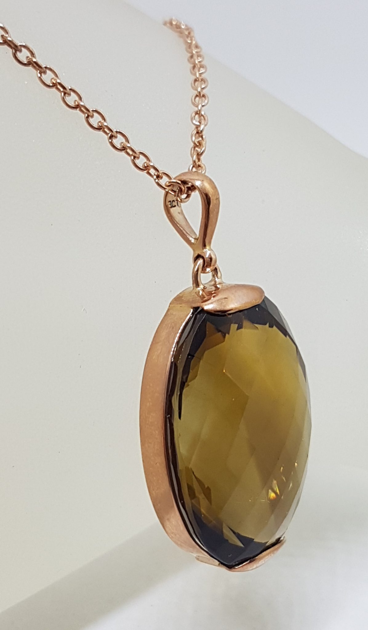 9ct Rose Gold Large Oval Cognac Citrine Pendant on 9ct Chain