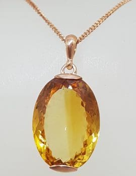 9ct Rose Gold Large Oval Citrine Pendant on 9ct Chain