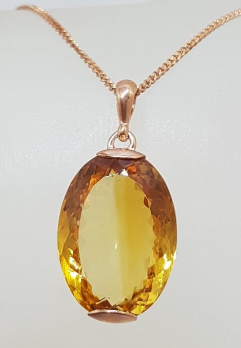 9ct Rose Gold Large Oval Citrine Pendant on 9ct Chain