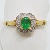 9ct Yellow Gold Natural Emerald with Diamonds Cluster Ring