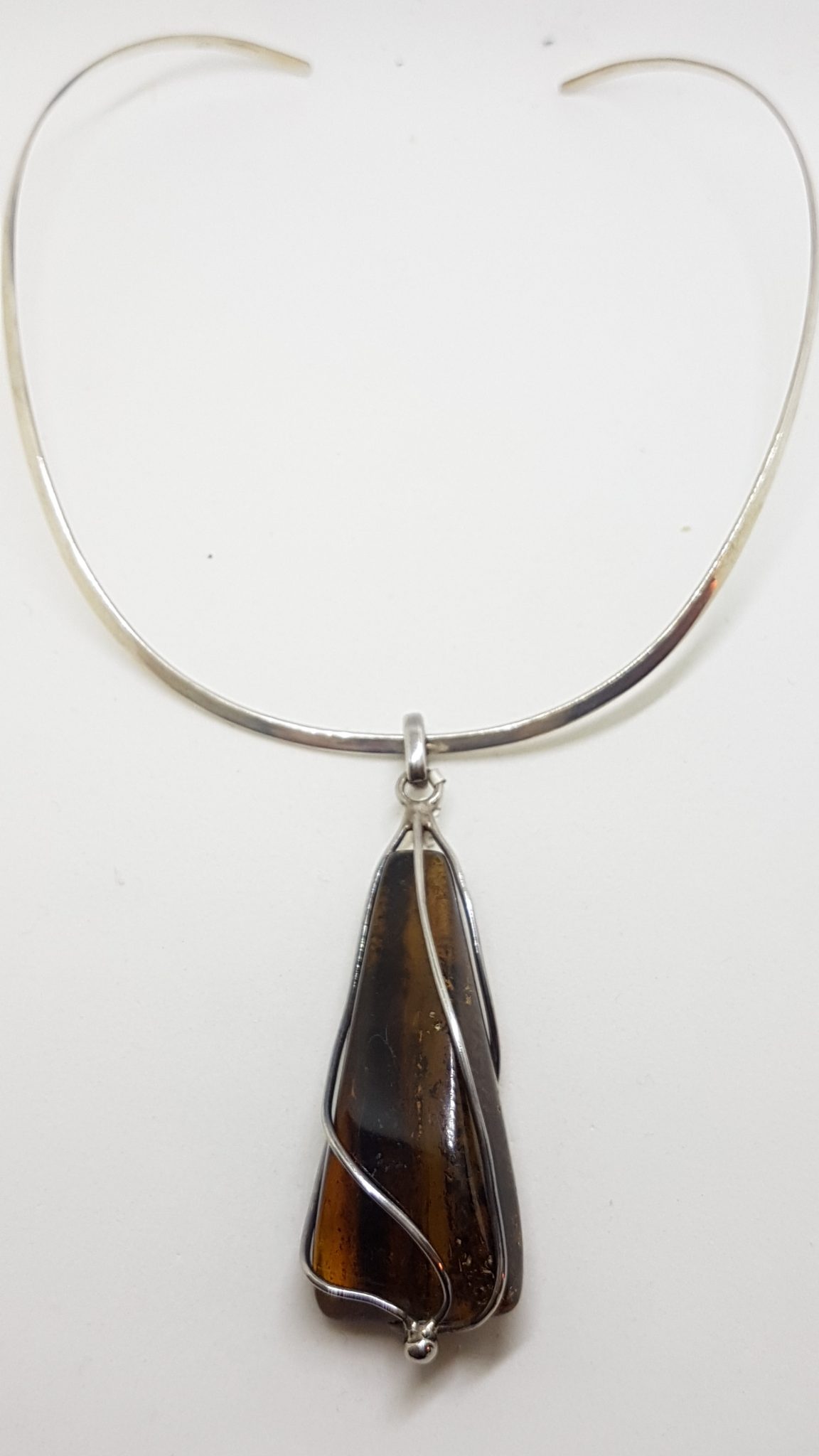 20200831_213725 Sterling Silver Large Triangle Shape Amber Pendant on Choker