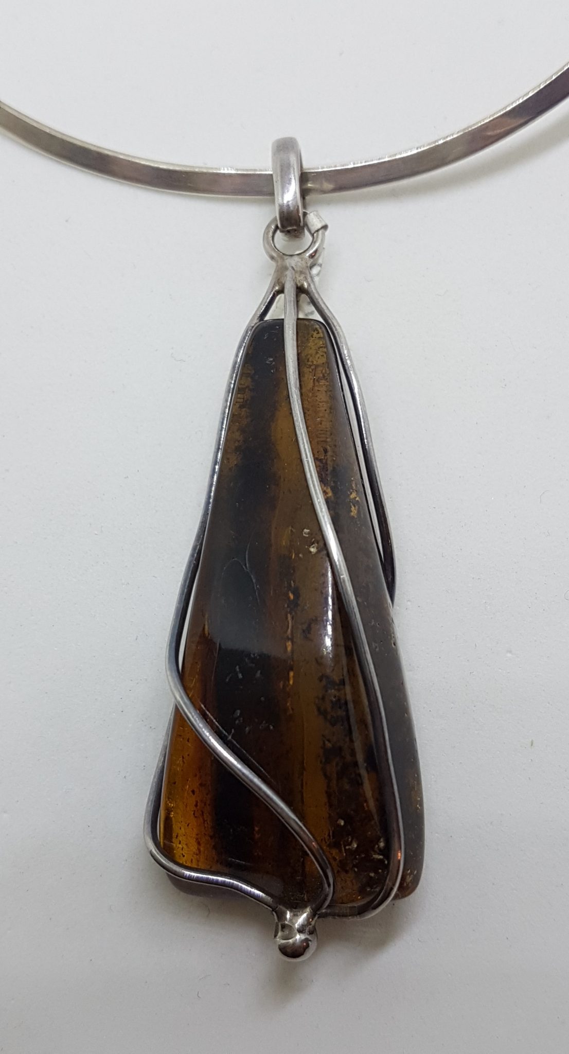 20200831_213810 Sterling Silver Large Triangle Shape Amber Pendant on Choker