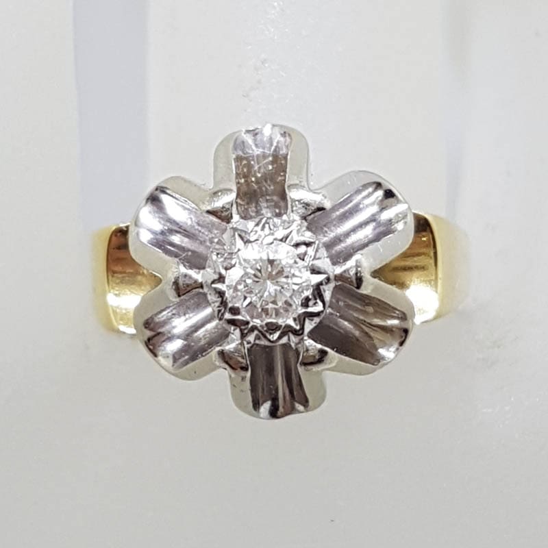 Very Unusual 18ct Gold & Platinum High set Diamond Ring - Heavy - Antique / Vintage